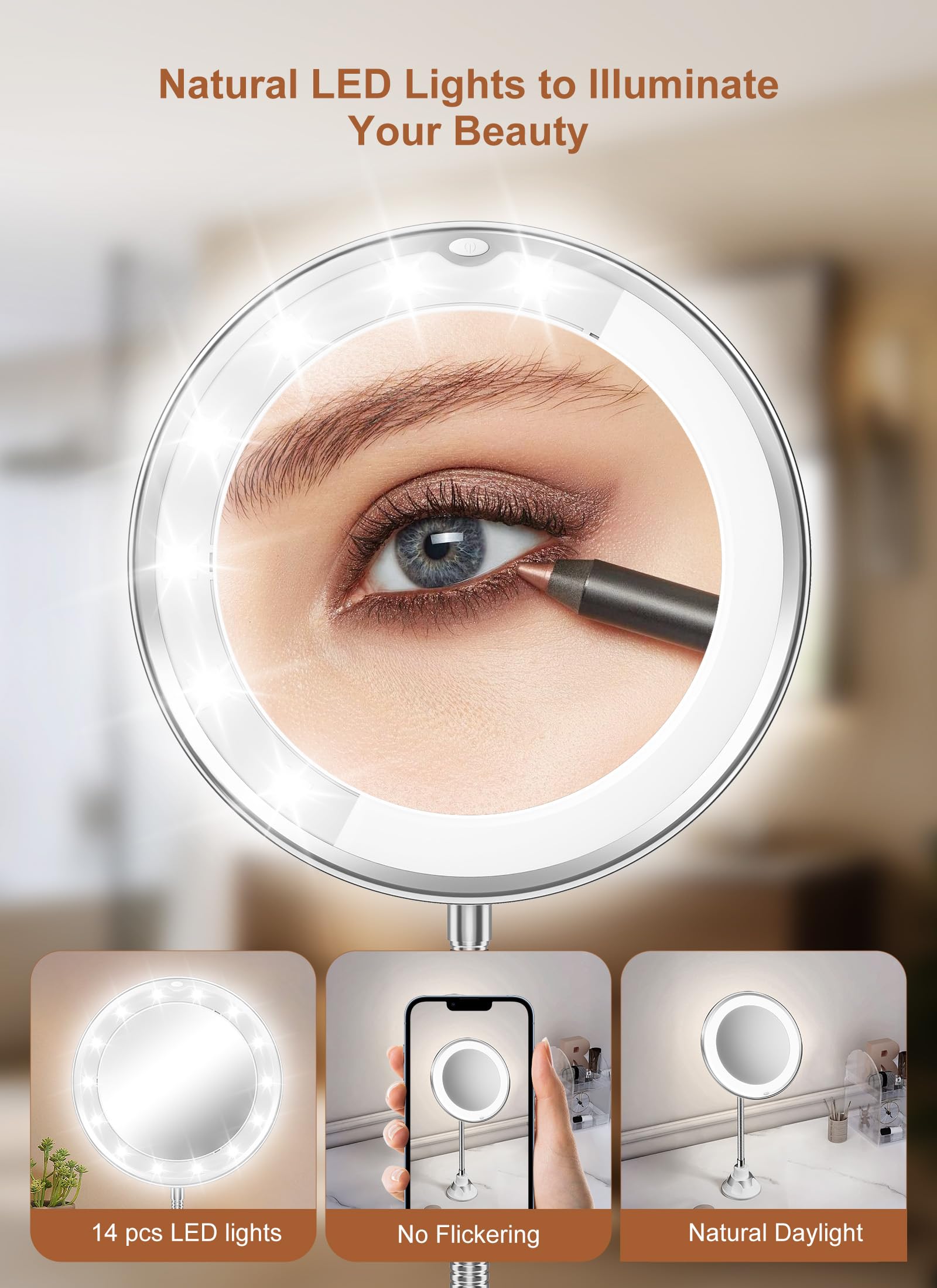 Brightown 10x magnifying mirror natural daylight LED for true color rendering