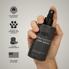BRIGHTSIDE Surf Spray application in hands for even distribution and beach texture
