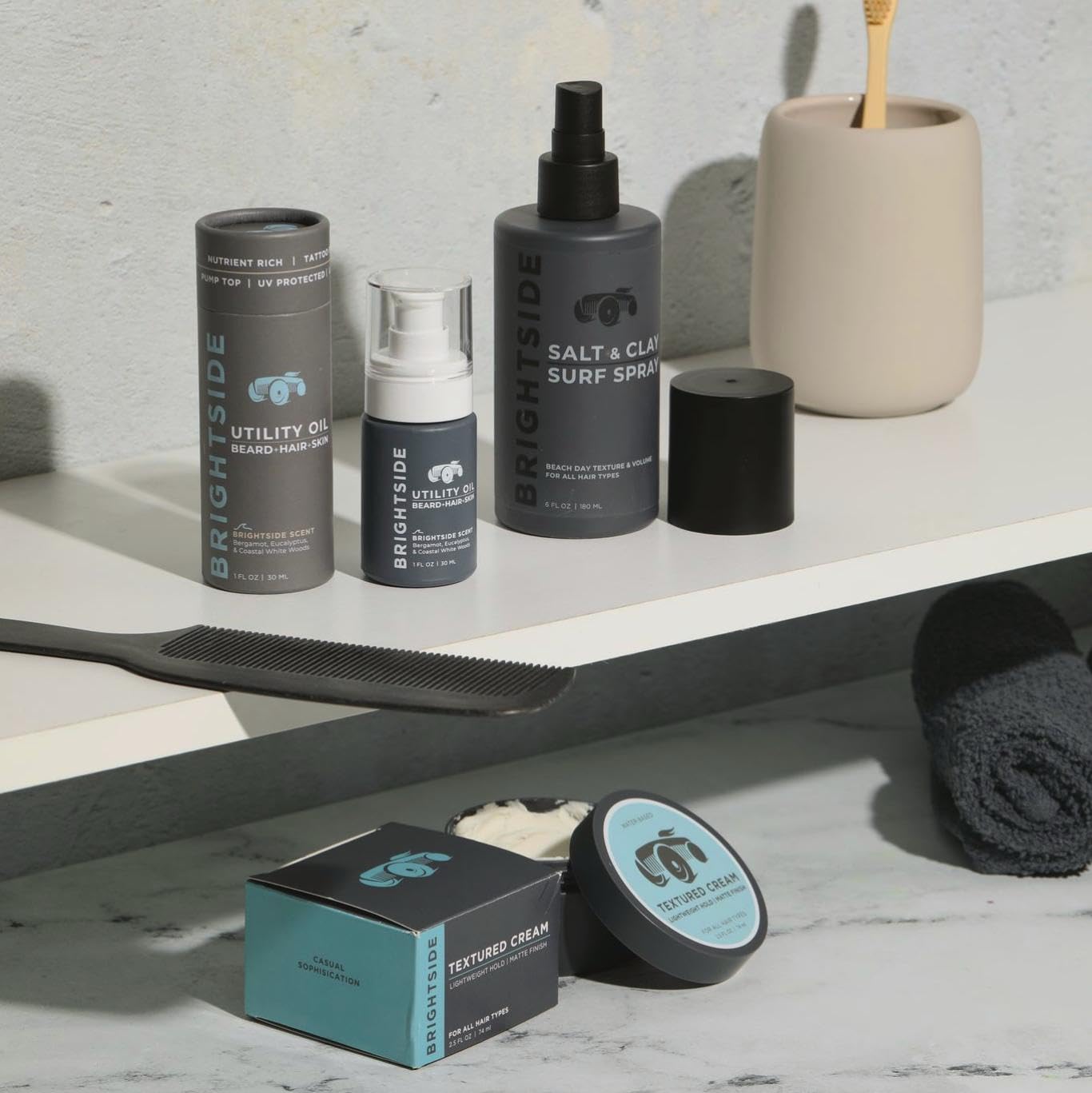 BRIGHTSIDE brand logo and product concept for BRIGHTSIDE Surf Spray.