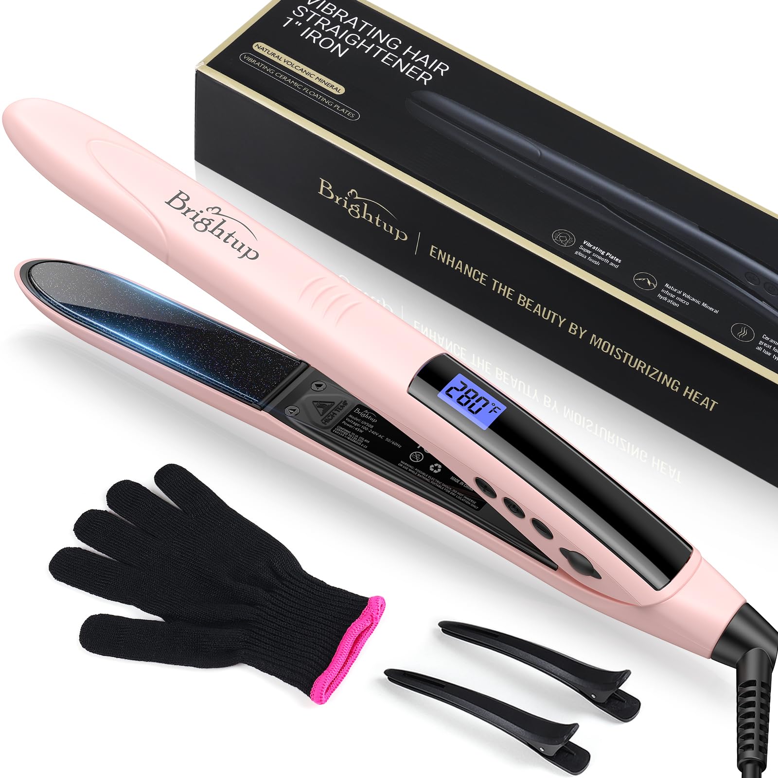Brightup 2-in-1 straightener-curler with vibrating plates for quick, smooth styling.