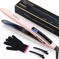 Brightup 2-in-1 straightener-curler with vibrating plates for quick, smooth styling.