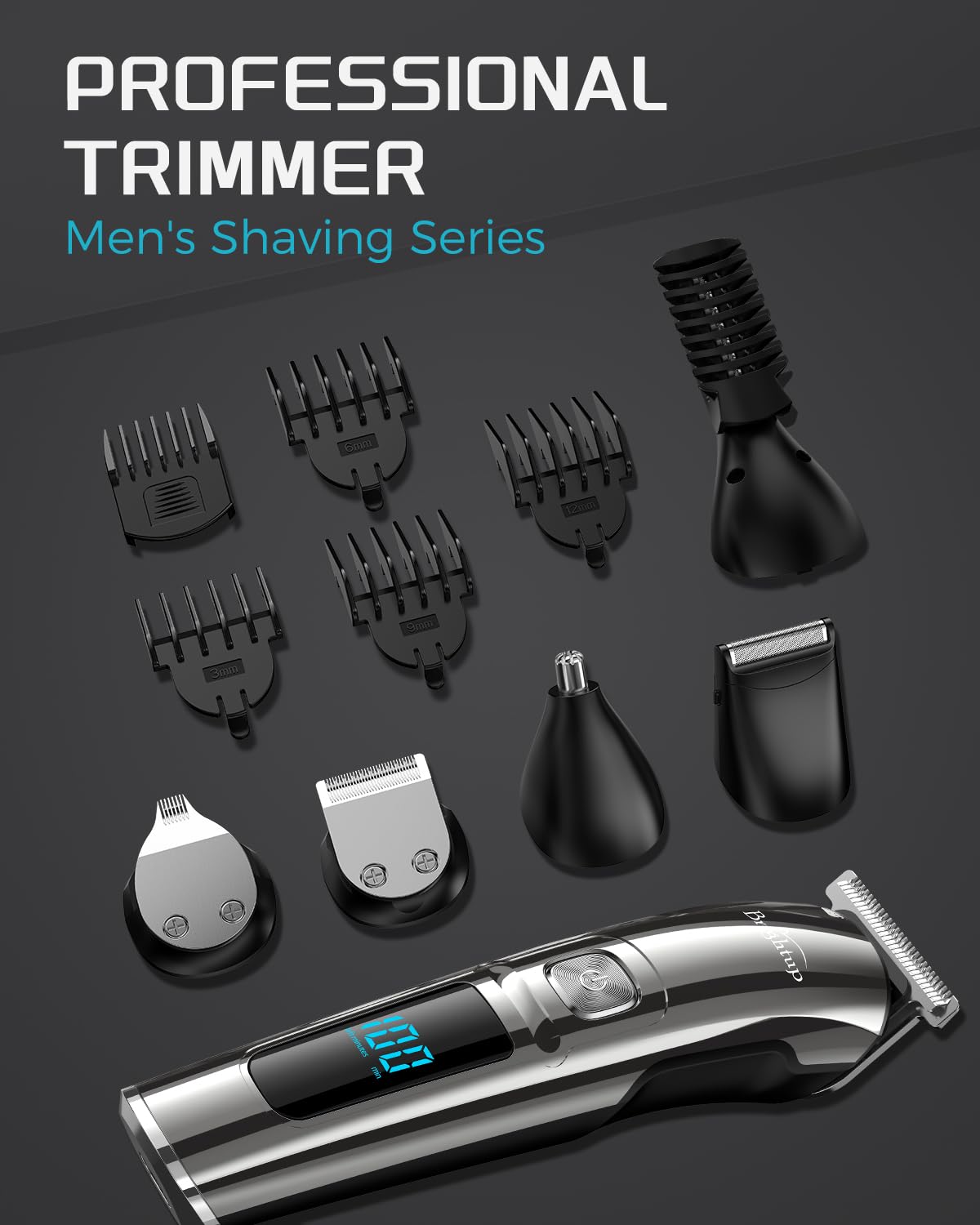 Brightup beard trimmer LED display shows battery level and status