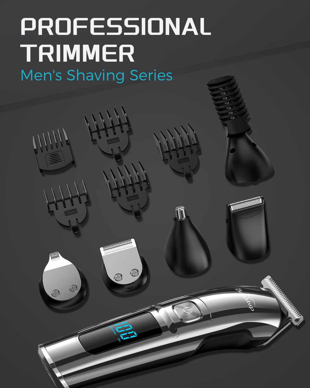 Brightup beard trimmer LED display shows battery level and status