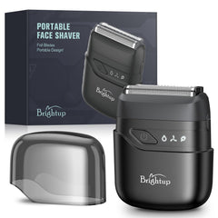 Brightup electric foil shaver top view showing compact travel design