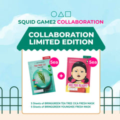 BRING GREEN Squid Game edition mask print design enhances a fun, collectible skincare routine.