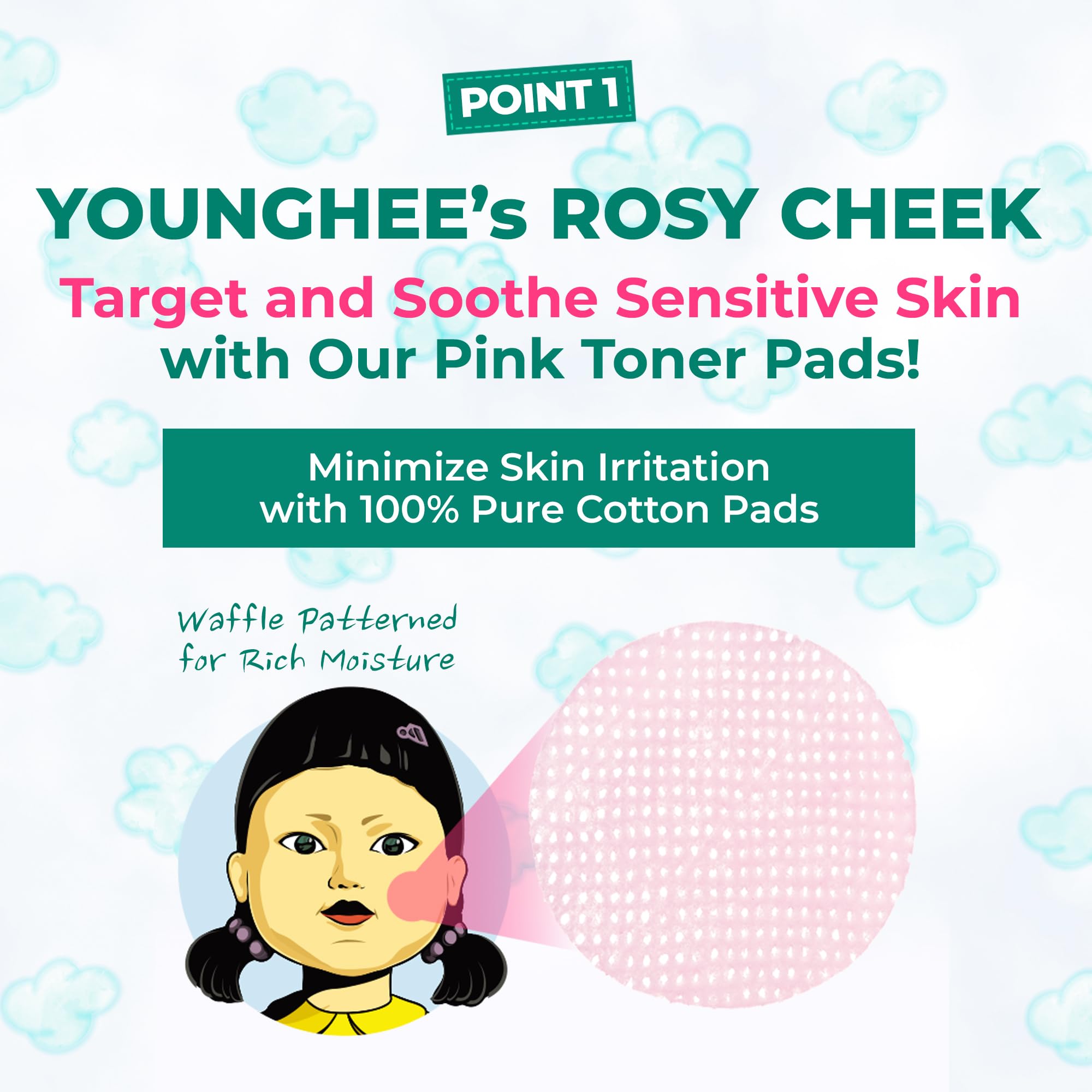 BRING GREEN squid game edition toner pad on-face application for precise soothing.