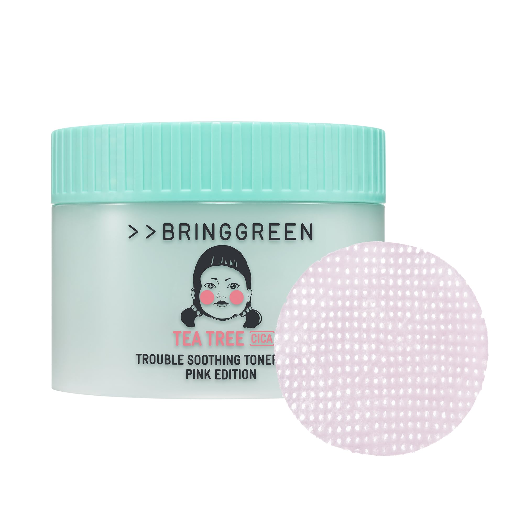 BRING GREEN squid game edition toner pad packaging highlights calming formula for sensitive skin.
