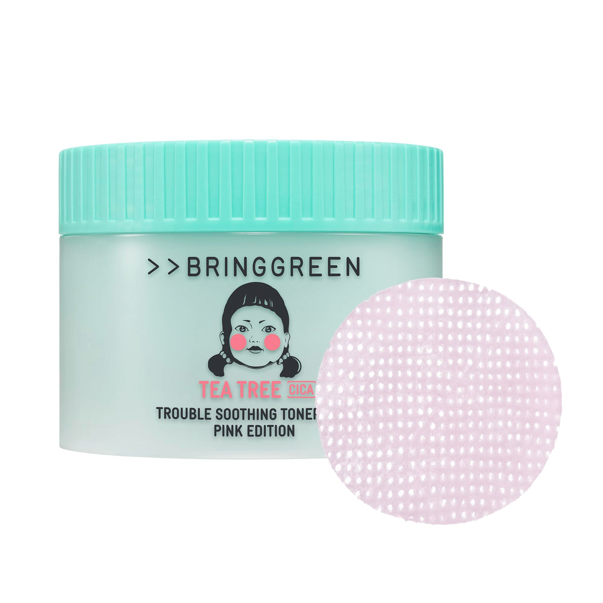 BRING GREEN squid game edition toner pad packaging highlights calming formula for sensitive skin.