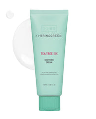 BRING GREEN Tea Tree Cica Cream packaging showcases calm, hydrating skincare for irritated skin.