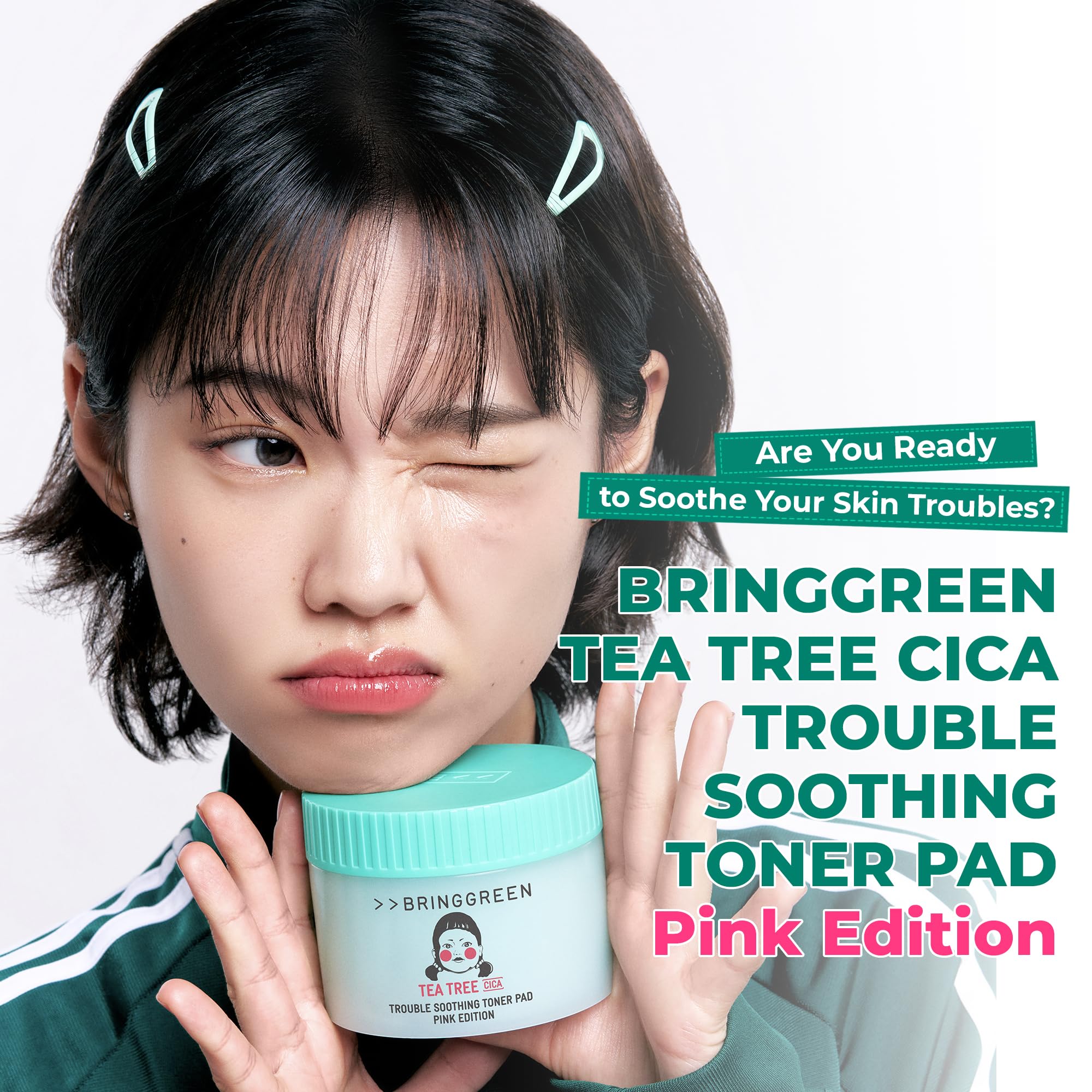 BRING GREEN tea tree cica pad absorption detail highlights quick moisture uptake.
