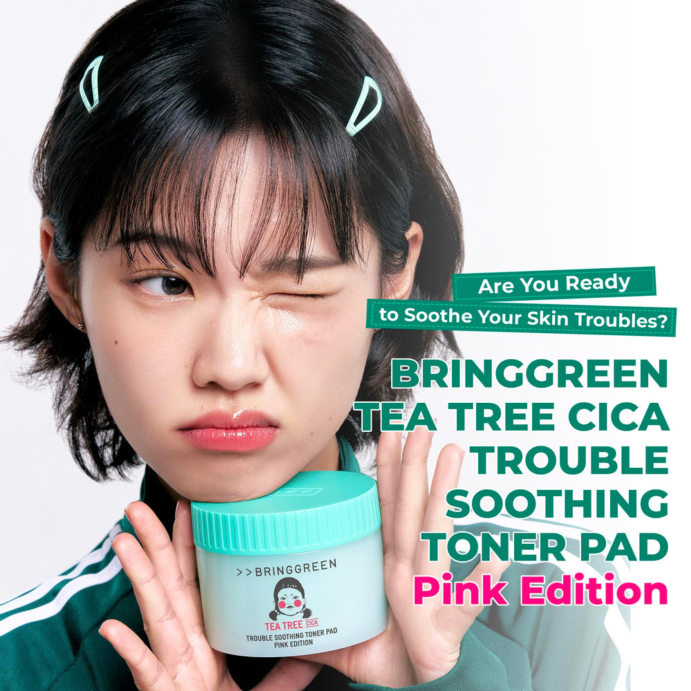 BRING GREEN tea tree cica pad absorption detail highlights quick moisture uptake.
