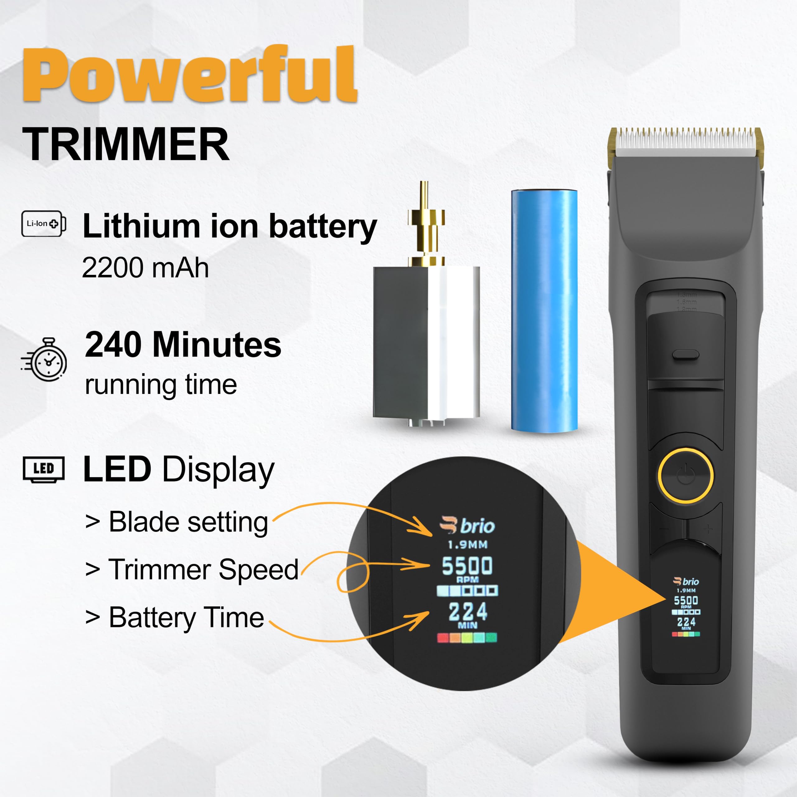 Brio Beardscape V2 battery display for planning grooming sessions