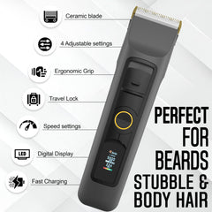 Brio Beardscape V2 trimmer on stand highlighting premium design