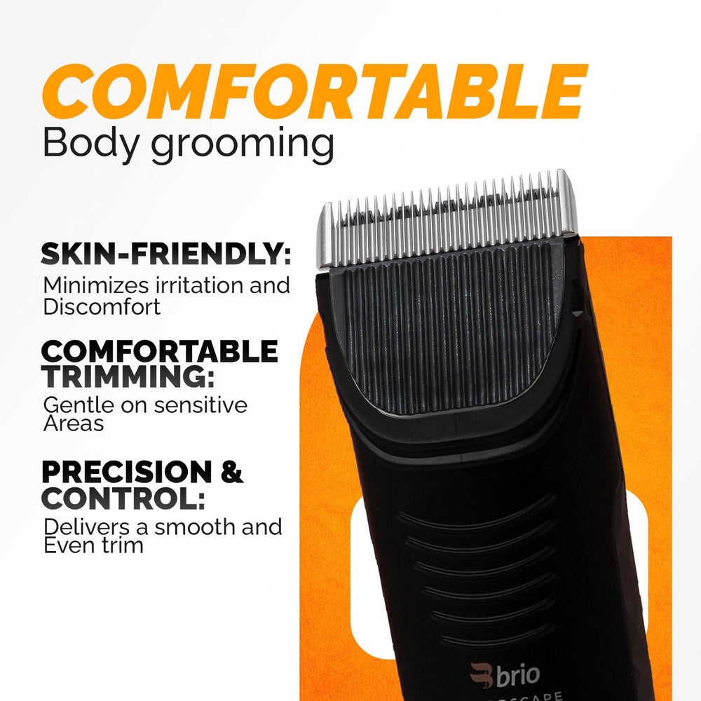 Brio Body Blade silver titanium rake back with wider dull teeth reduces irritation risk