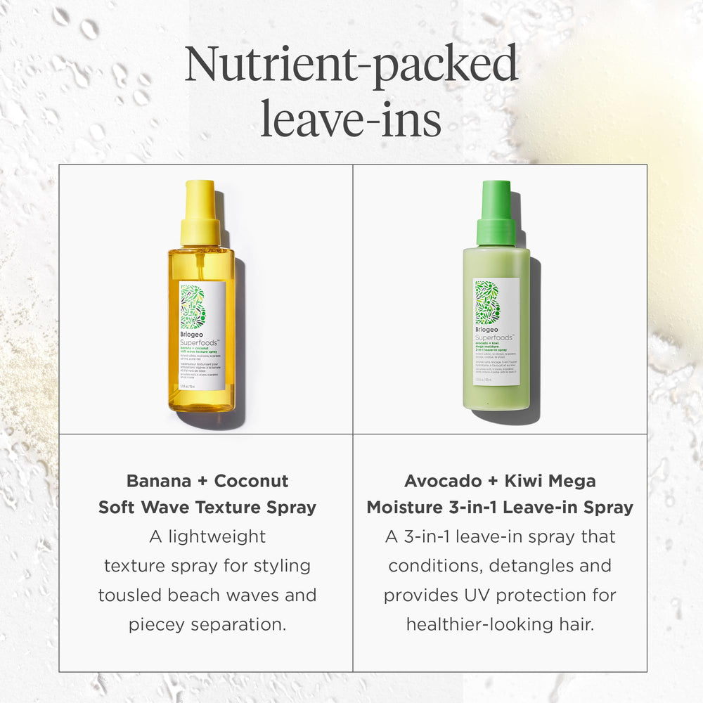 Briogeo Avocado Kiwi leave-in spray application on damp hair demonstrates detangling.