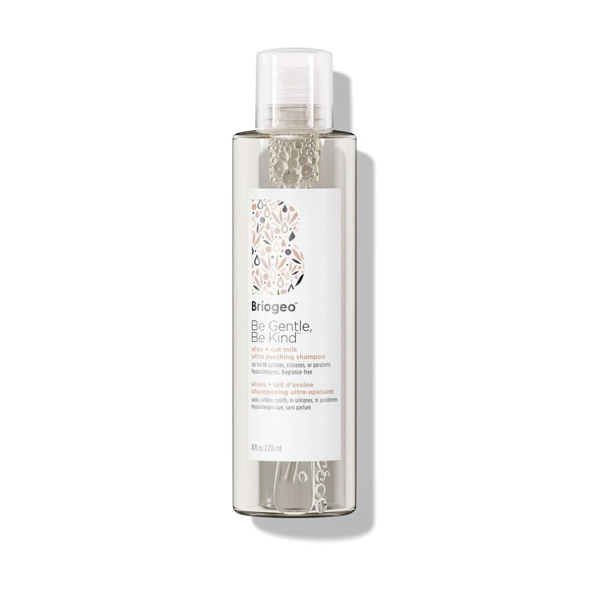 Briogeo Be Gentle Be Kind shampoo bottle highlights fragrance-free formula for sensitive scalps