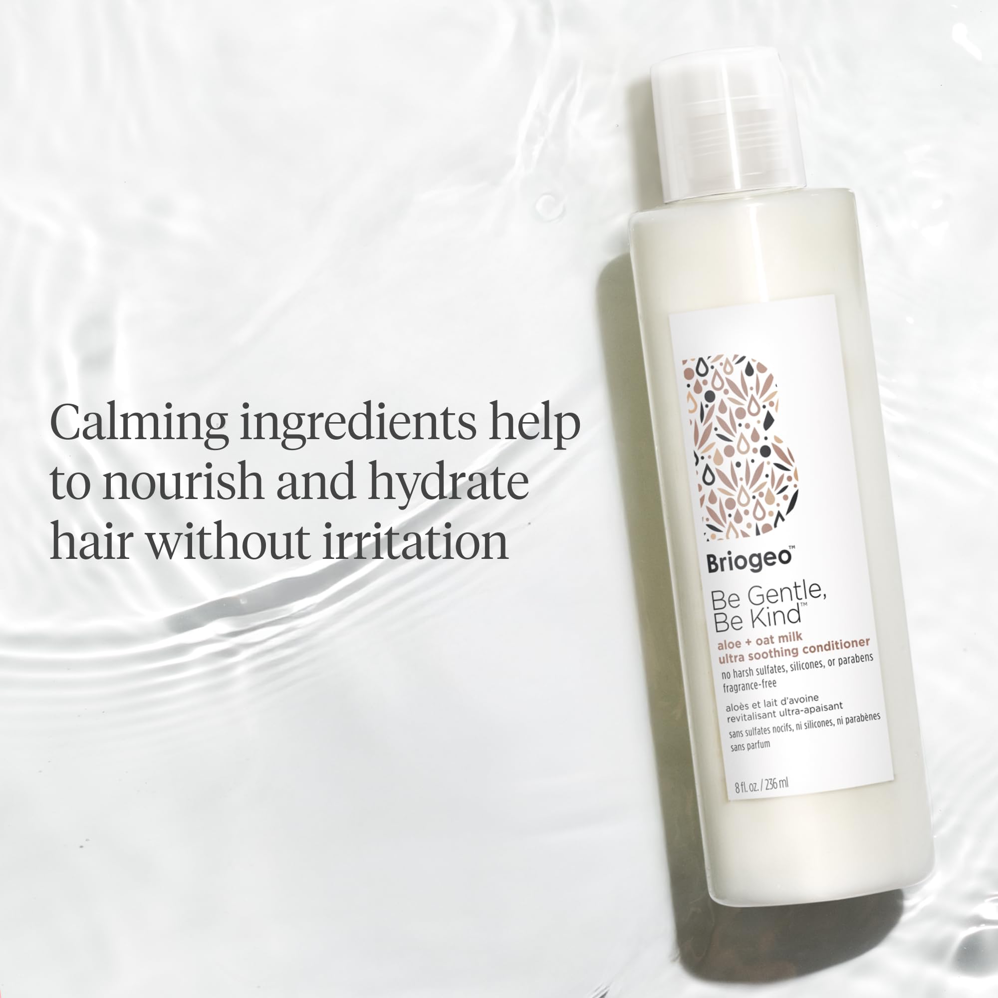Briogeo Be Gentle Be Kind lightweight formula closeup indicating non-greasy hydration
