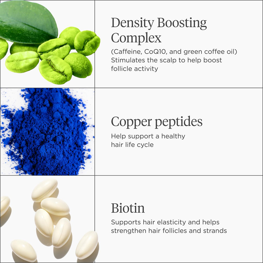 Briogeo Destined Density serum fast-absorbing texture on hair strands.