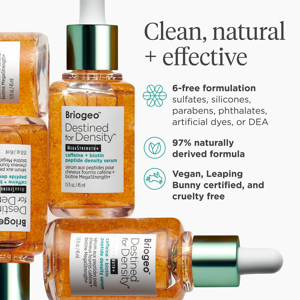 Briogeo Destined Density serum product packaging on a clean vanity.