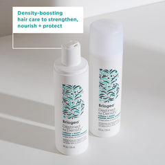 Briogeo Destined For Density label panel highlights vegan and cruelty-free status.
