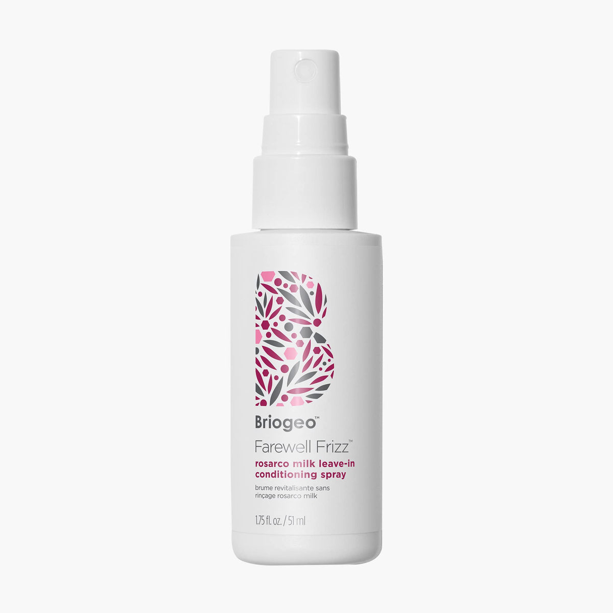 Briogeo Farewell Frizz Rosarco Milk bottle focused on frizz control and hydration.