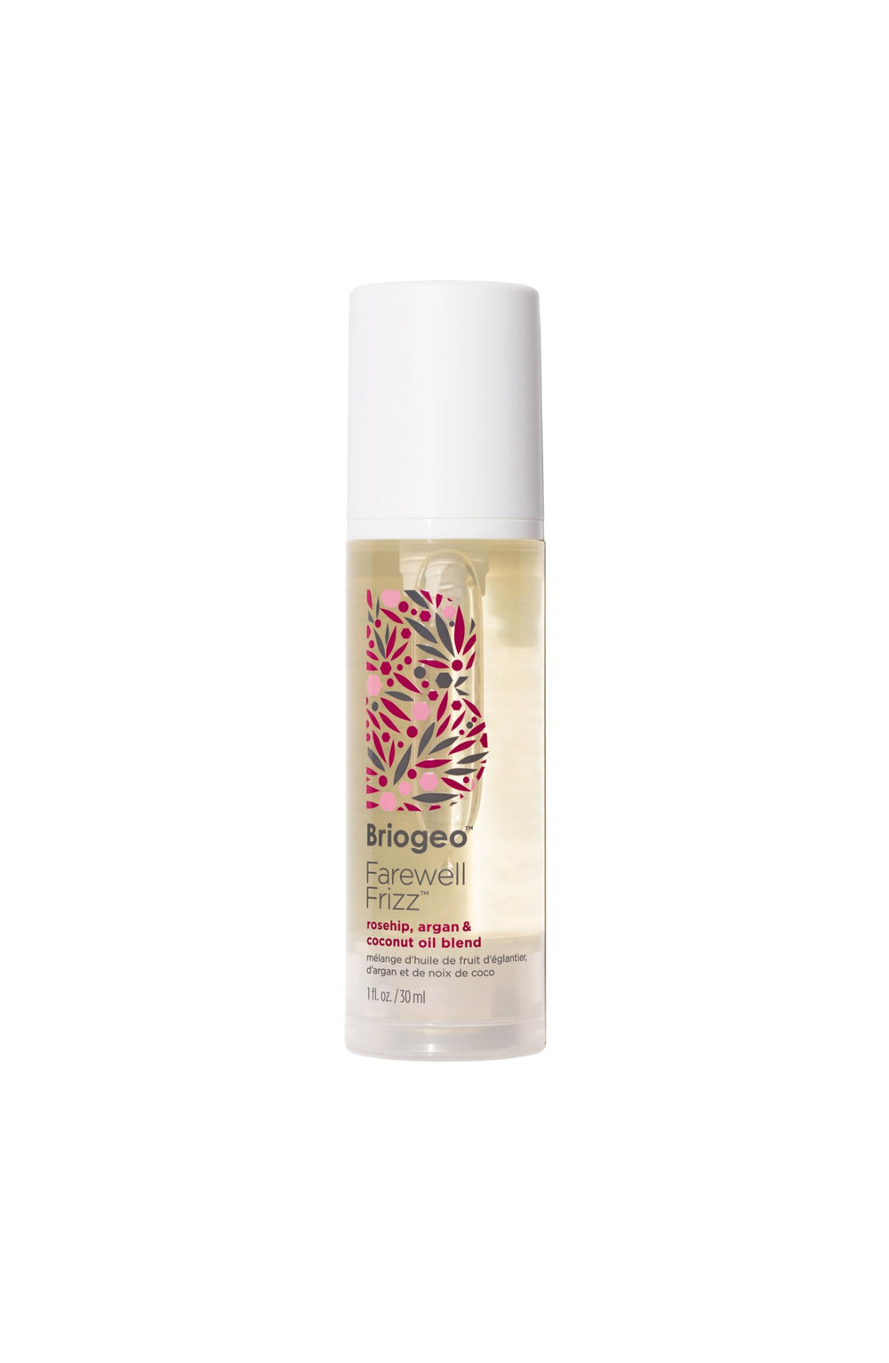 Briogeo Farewell Frizz bottle pour silicone-free oil ready to tame frizz