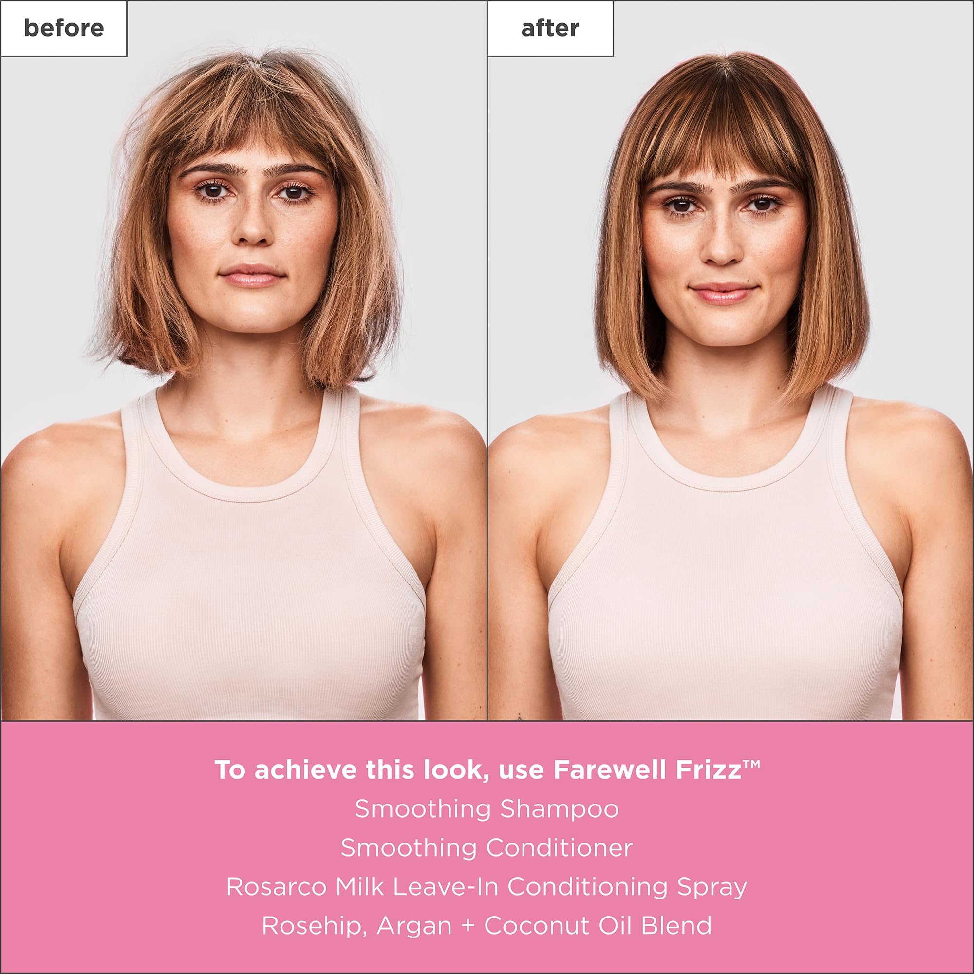 Briogeo Farewell Frizz bottle close-up highlighting rosehip and argan formula