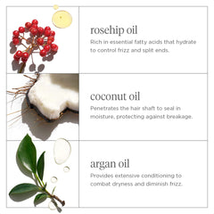 Briogeo Farewell Frizz Rosarco Milk rosehip oil close-up emphasizes moisture.
