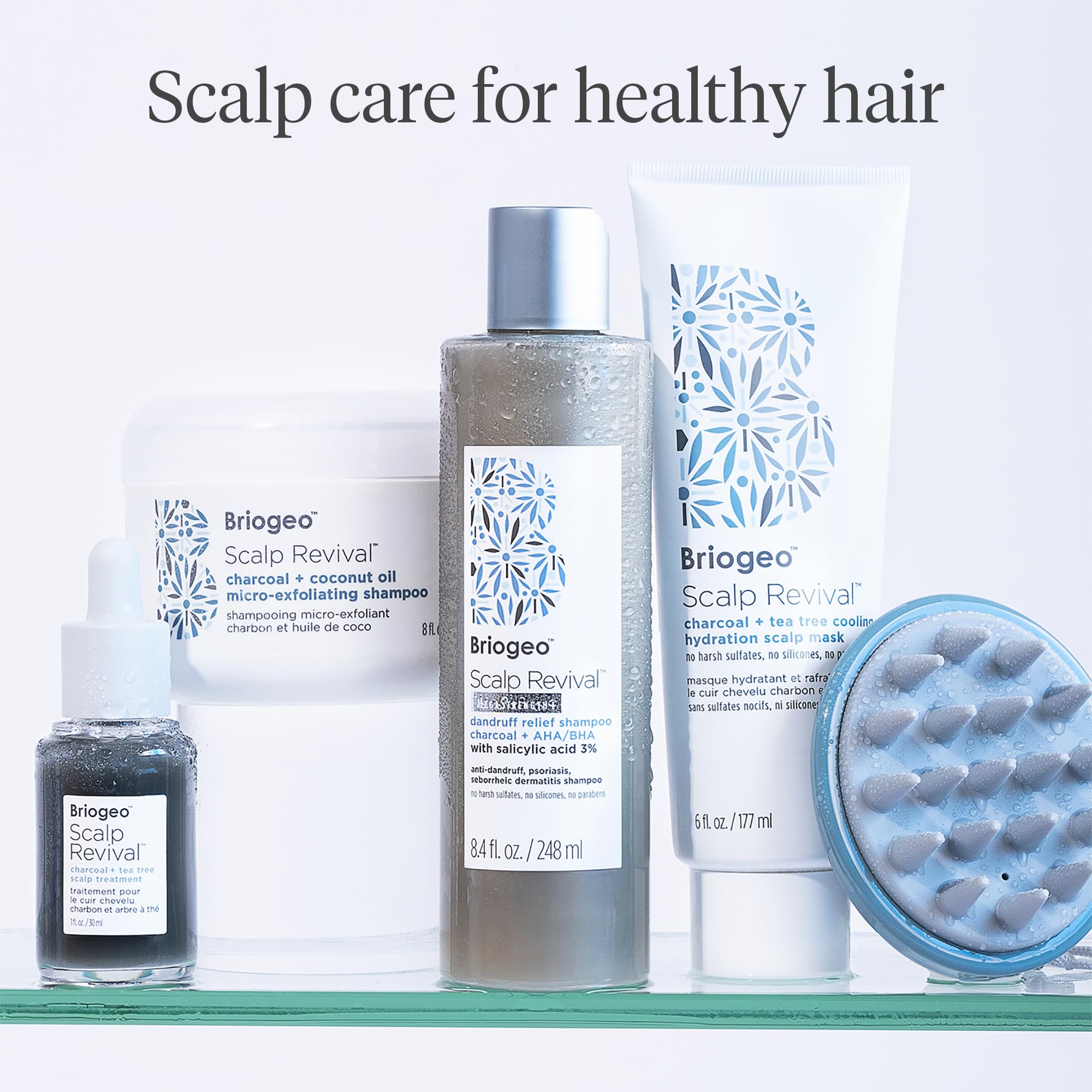 Briogeo Scalp Revival application routine illustrates weekly mask use.
