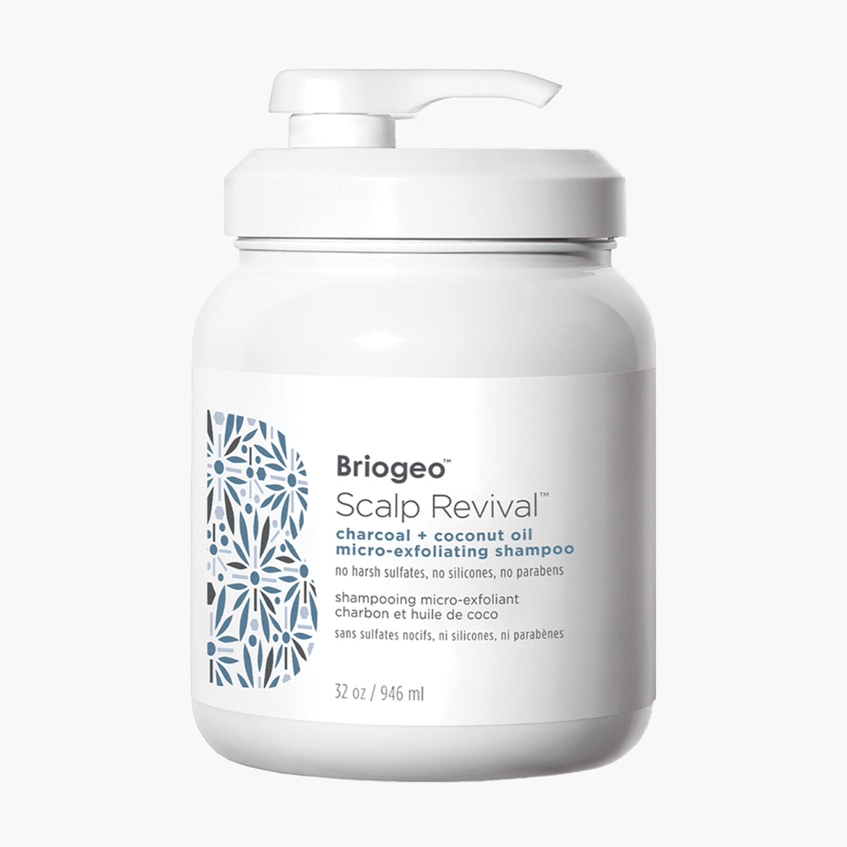 Briogeo Scalp Revival charcoal-coconut bottle showcases detoxifying scalp care.