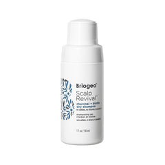Briogeo Scalp Revival dry shampoo bottle for refreshed roots with charcoal and tea tree oil.