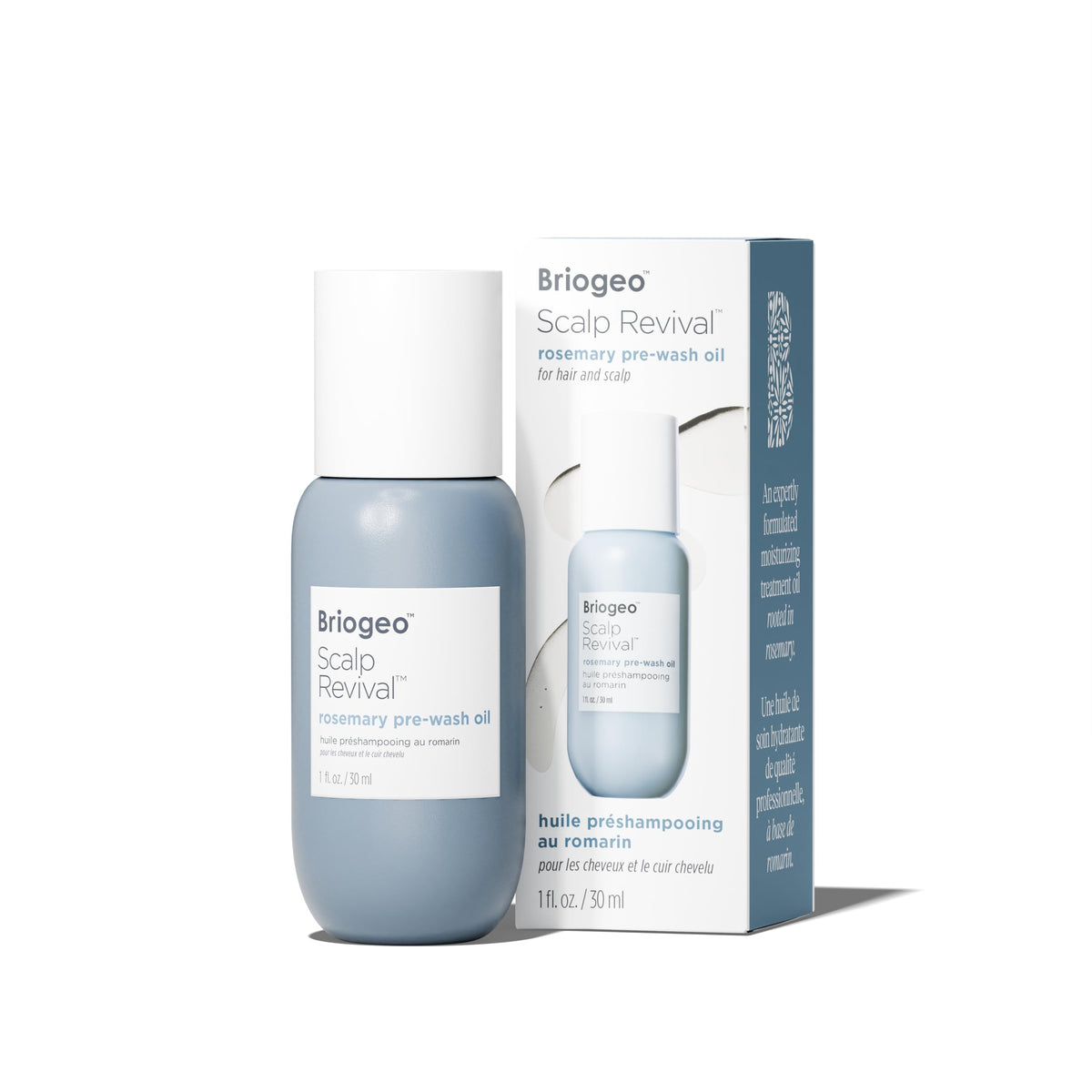 Briogeo Scalp Revival Rosemary Pre-Wash Oil bottle with targeted applicator for easy scalp relief