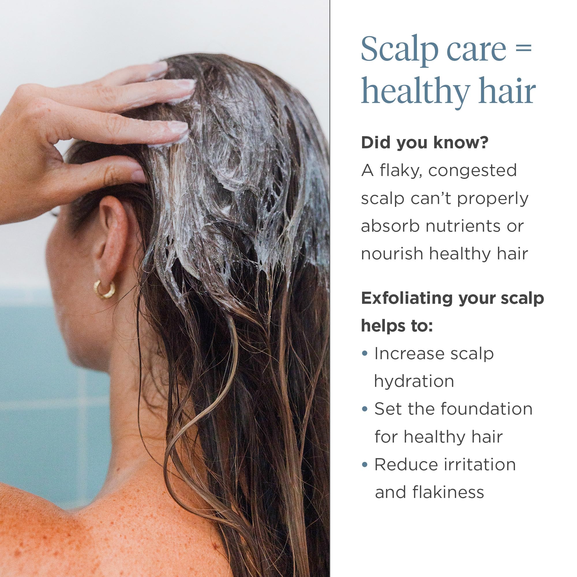 Briogeo Scalp Revival shampoo lather shows cleansing action on strands.