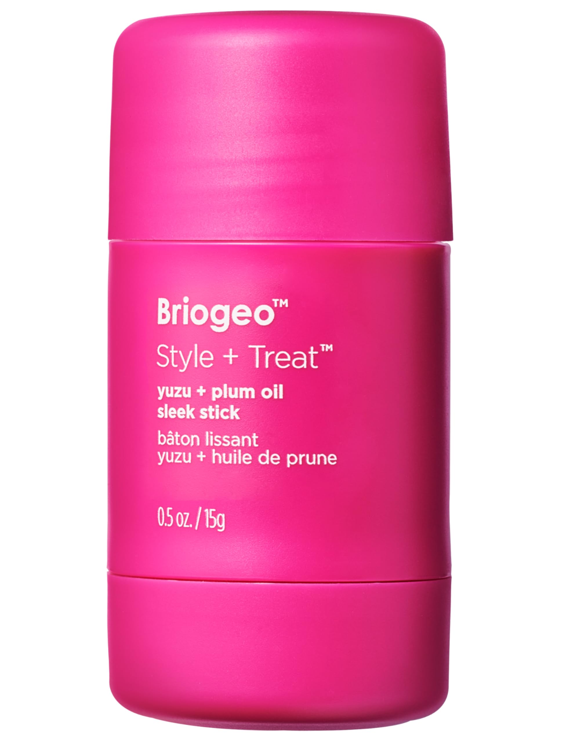 Briogeo Style + Treat Sleek Stick closeup shows compact frizz control for travel.