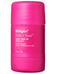 Briogeo Style + Treat Sleek Stick closeup shows compact frizz control for travel.