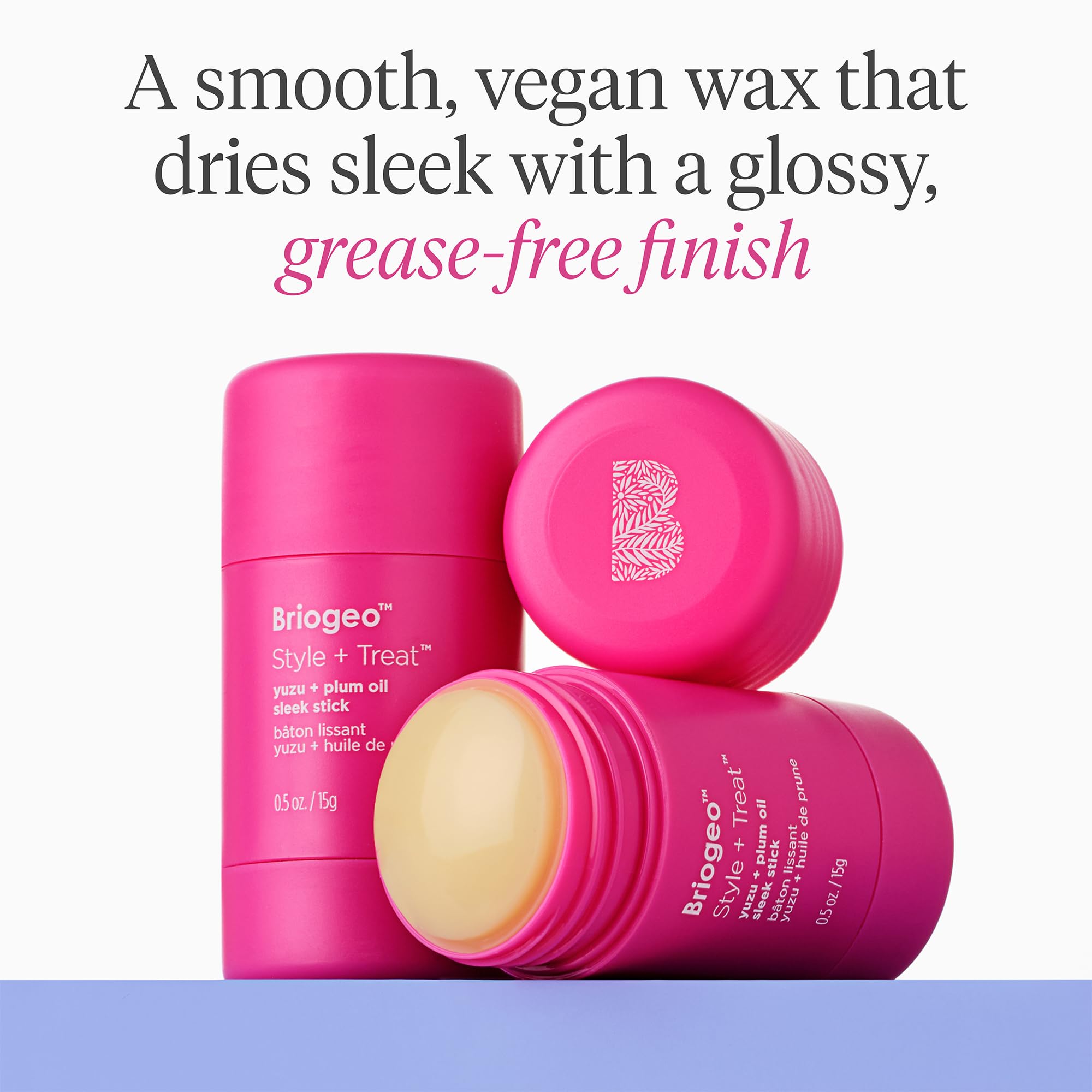 Briogeo Style + Treat Sleek Stick frizz control in humidity for lasting style.