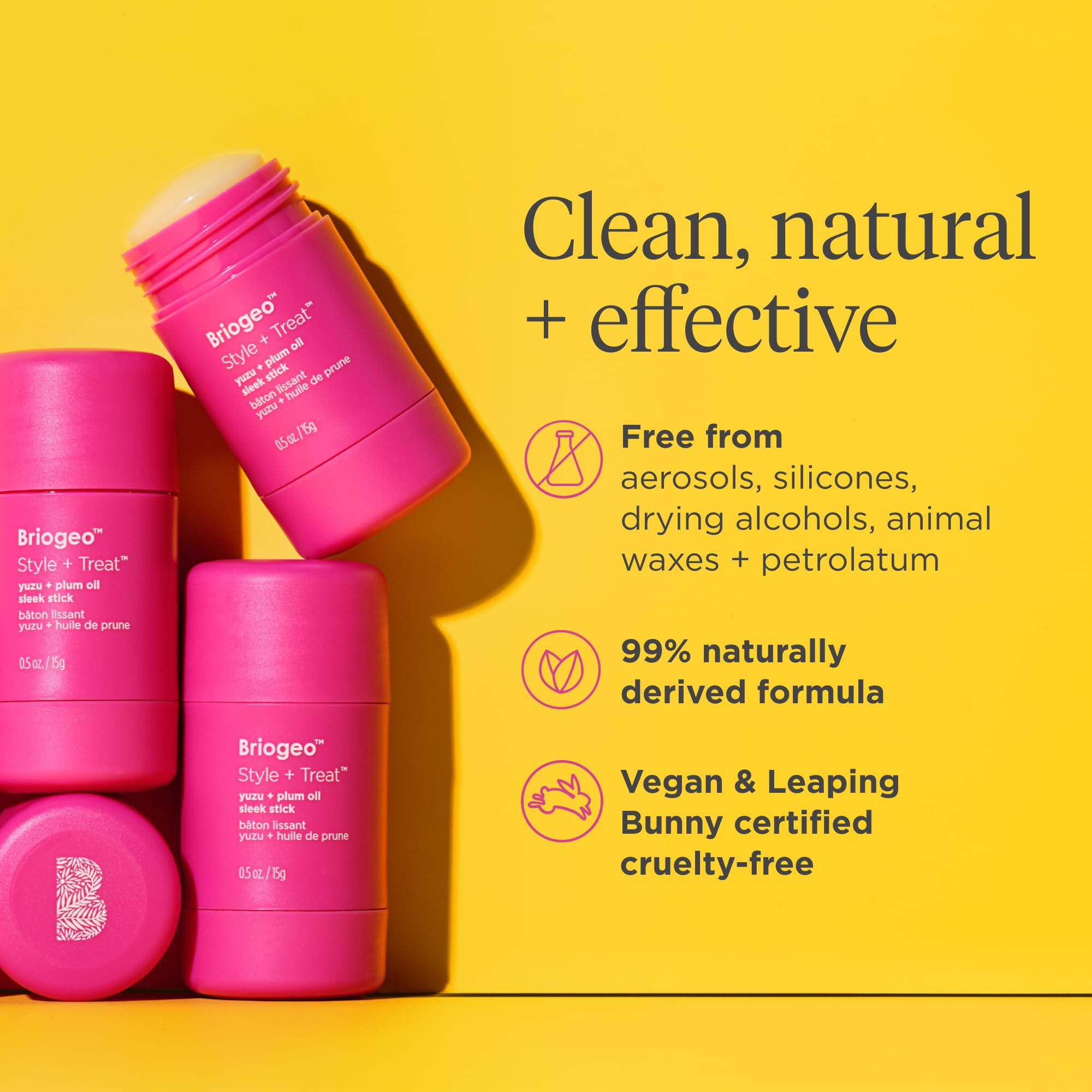 Briogeo Style + Treat Sleek Stick vegan, cruelty-free hair care option.