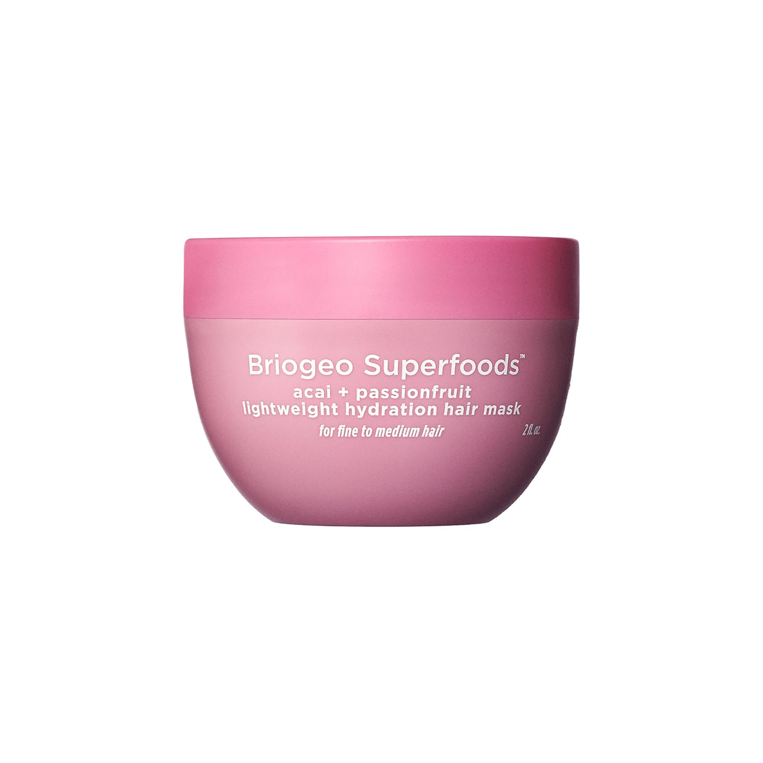 Briogeo packaging for Superfoods Acai + Passionfruit signals vegan hydration for fine hair