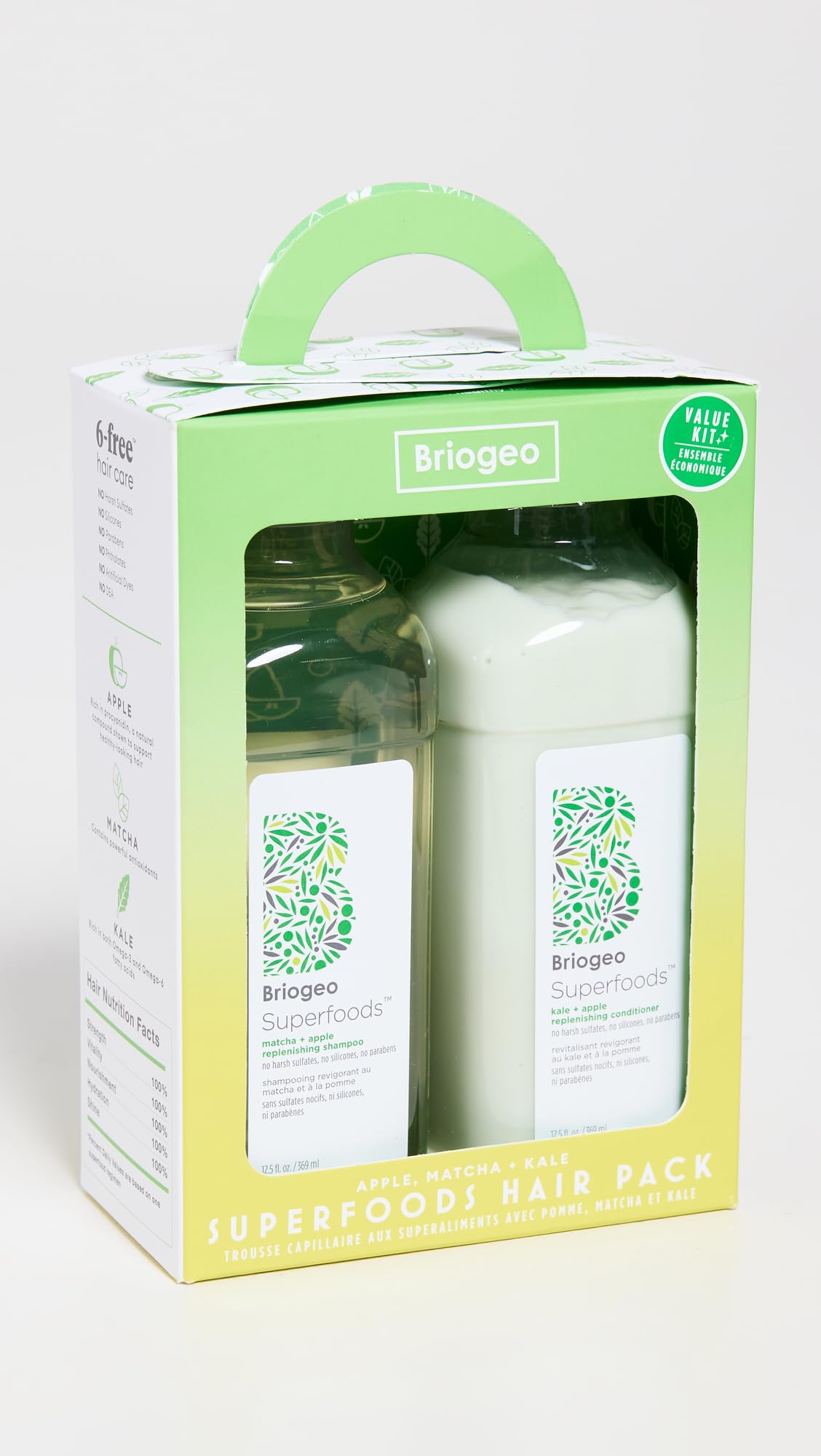 Briogeo Superfoods Apple Kale Conditioner bottle highlighting scalp nourishment and hydration benefits