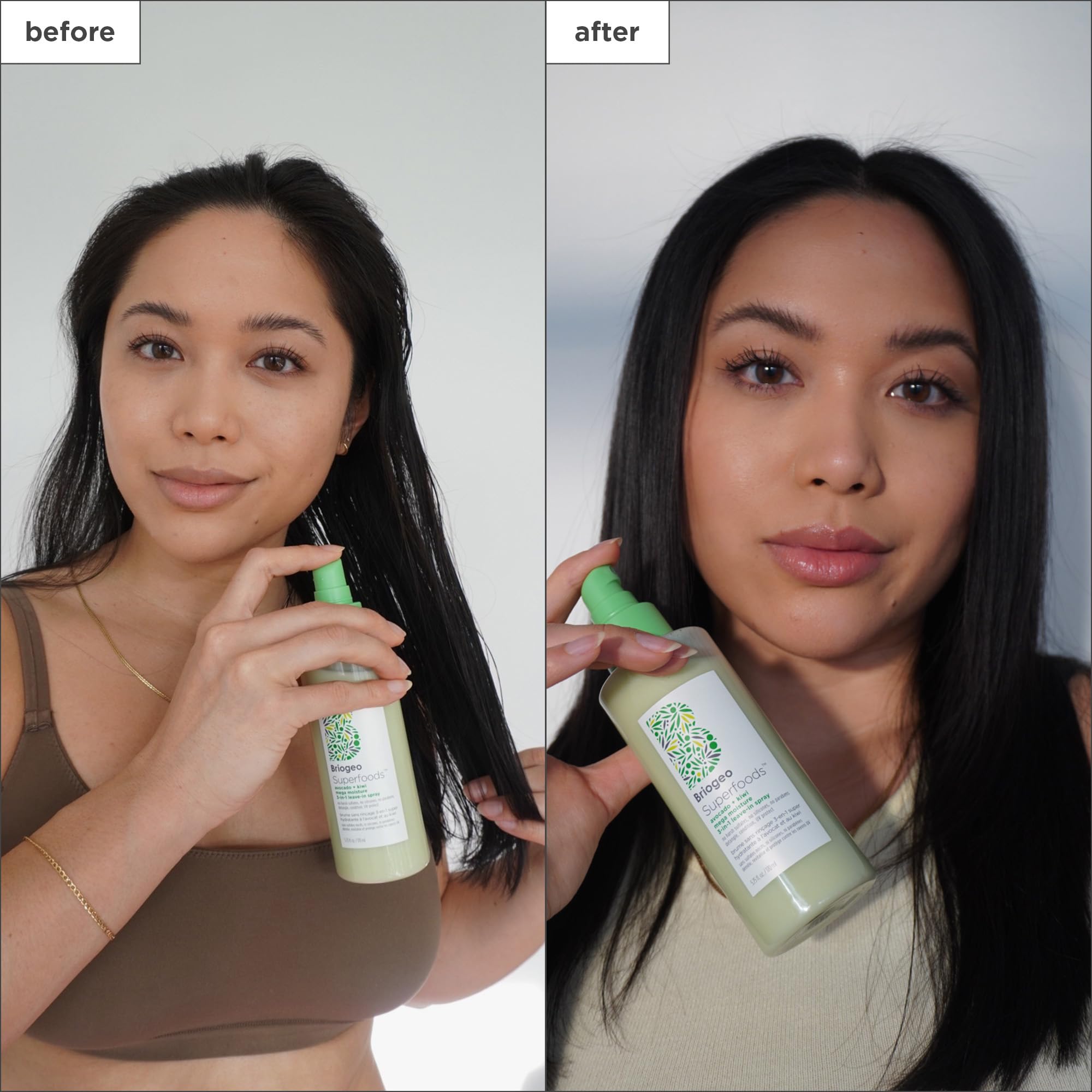 Briogeo packaging shows recyclable bottle and cruelty-free labeling.