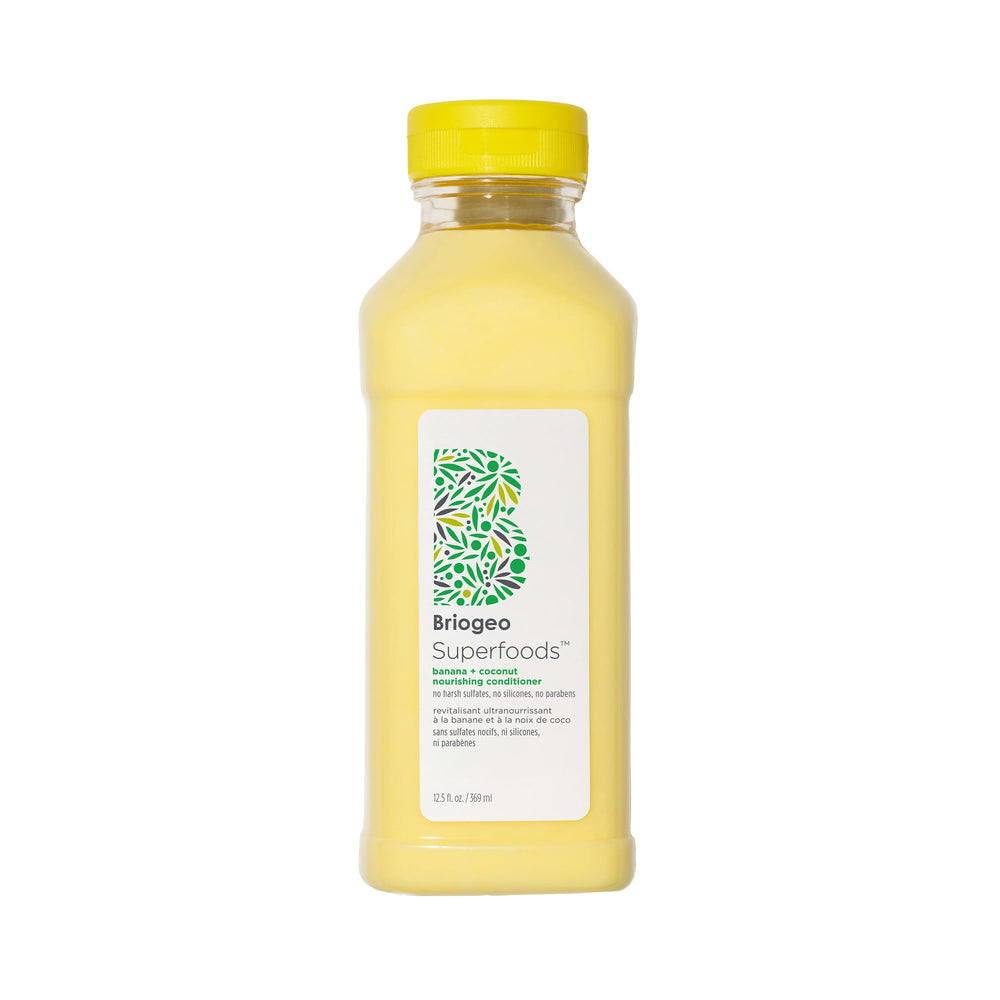 Briogeo Superfoods Banana Coconut Conditioner bottle for daily moisture in dry hair