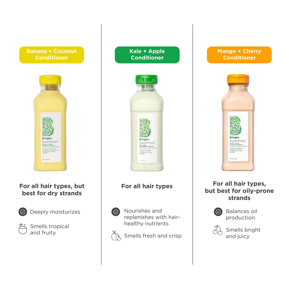 Briogeo Superfoods Banana Coconut Conditioner packaging highlighting vegan and cruelty-free credentials