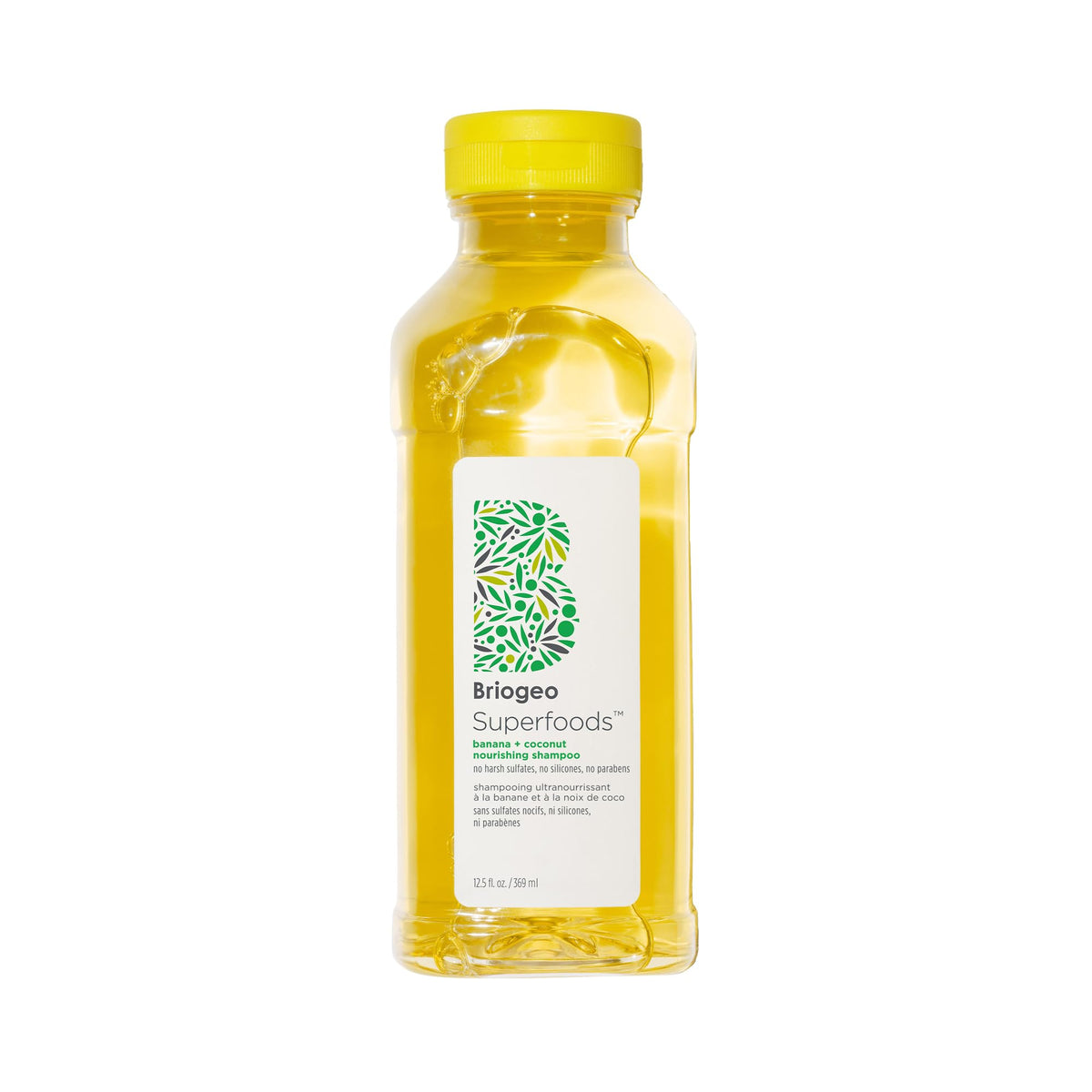 Briogeo Superfoods Banana Coconut Shampoo bottle close-up for hydration