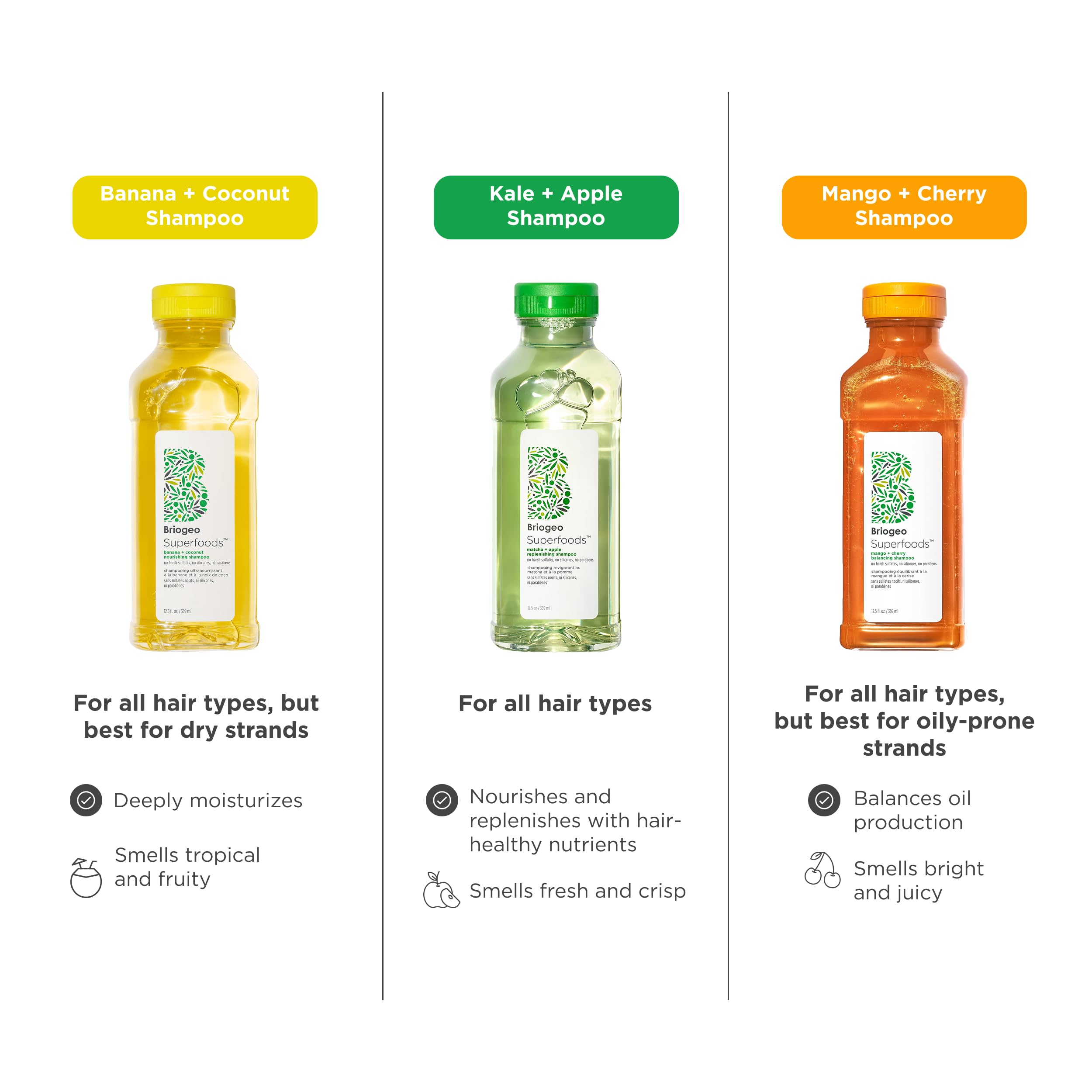 Briogeo Superfoods Banana Coconut Shampoo texture on varied hair textures
