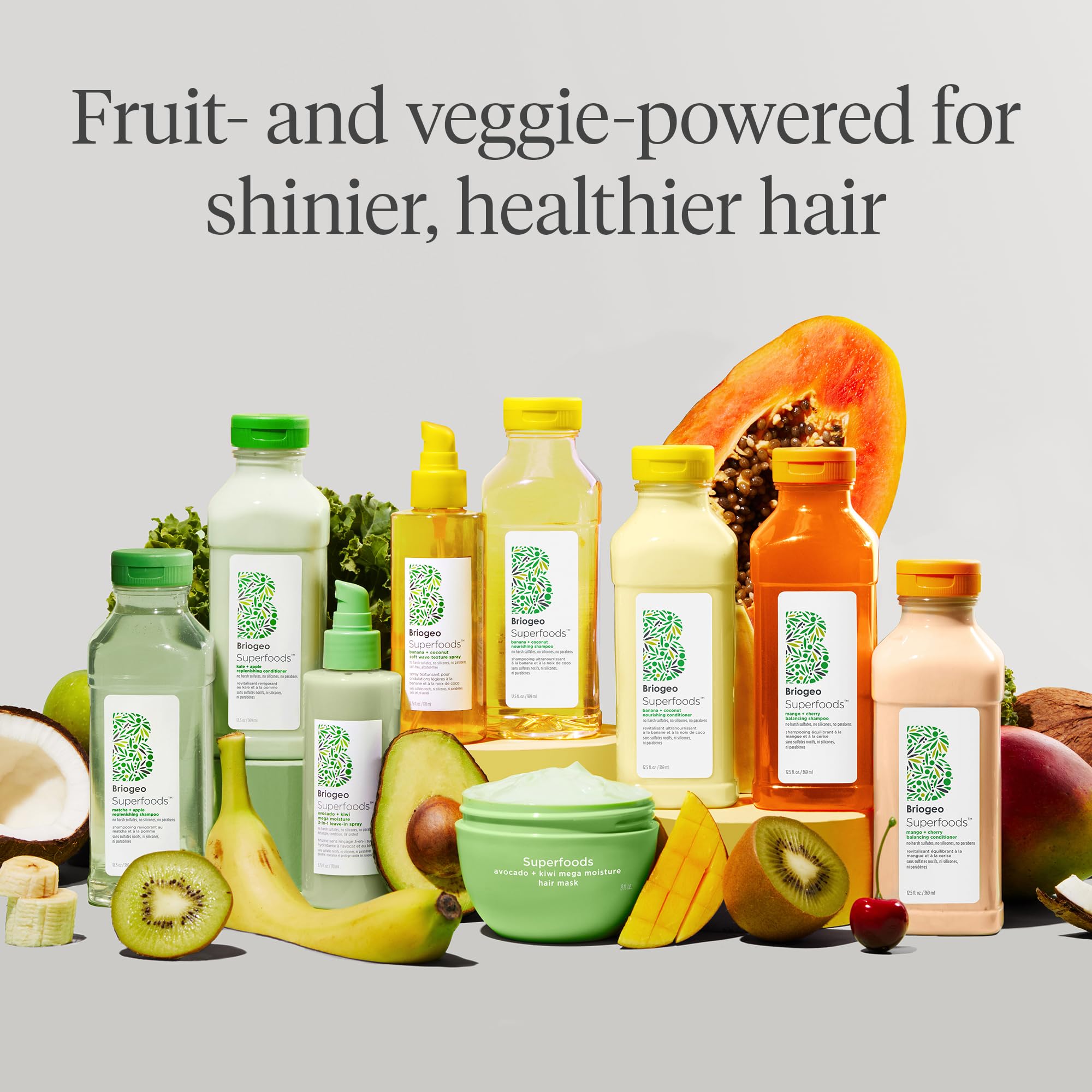 Briogeo Superfoods Kale + Apple Conditioner eco-packaging highlights recyclable materials.