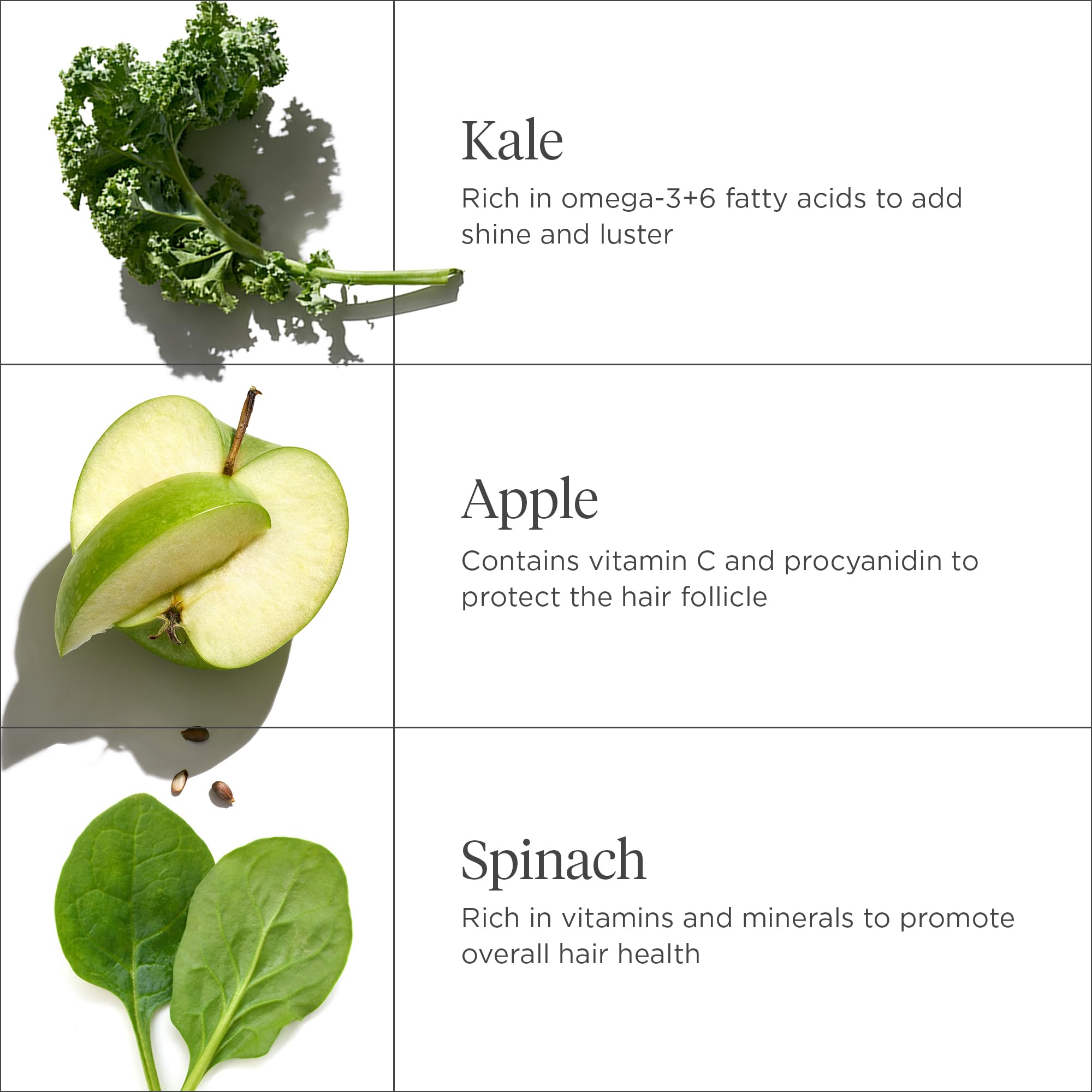 Briogeo Superfoods Kale + Apple Conditioner shine closeup illustrating frizz control.