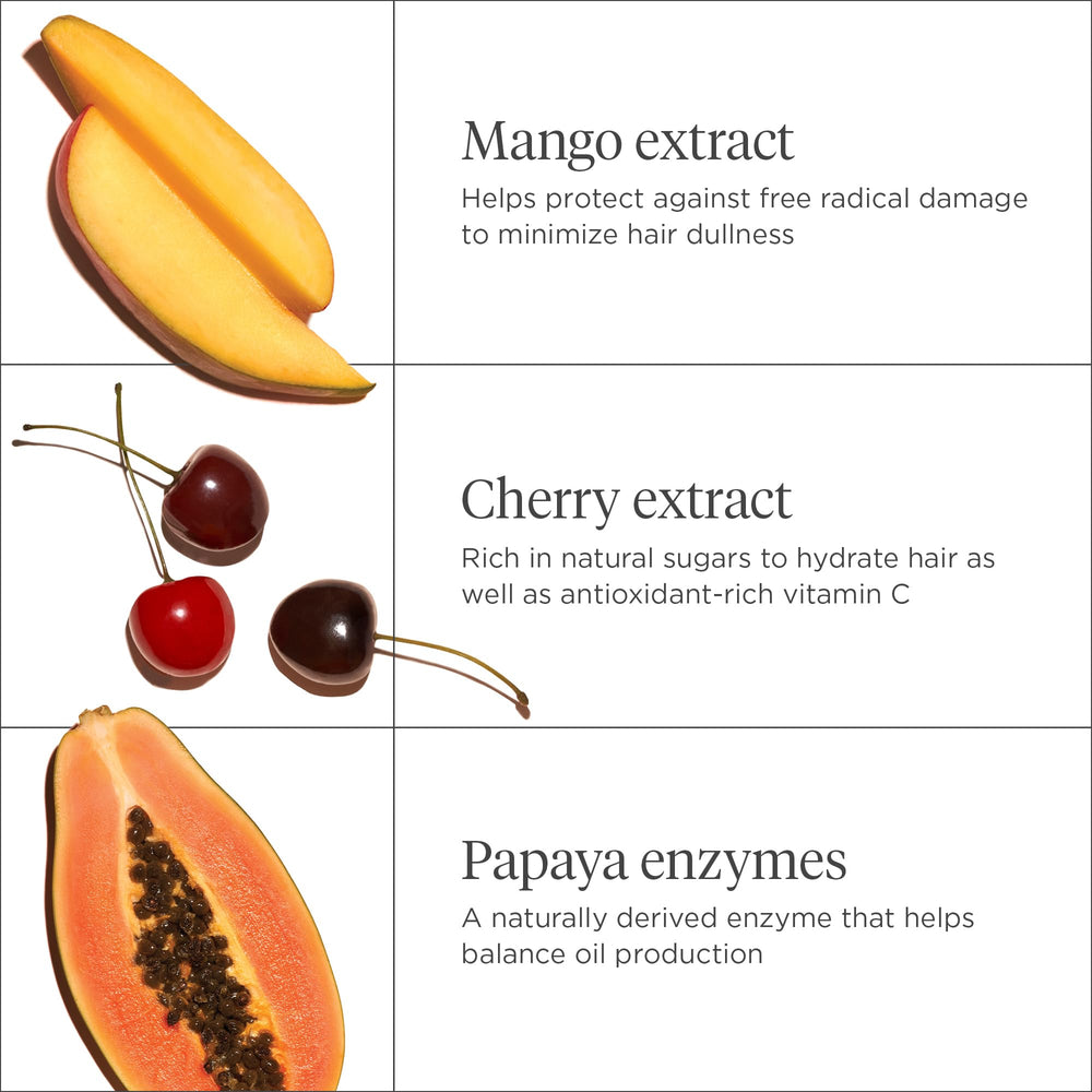 Briogeo Superfoods Mango + Cherry Hair Pack duo on sink for daily routine.