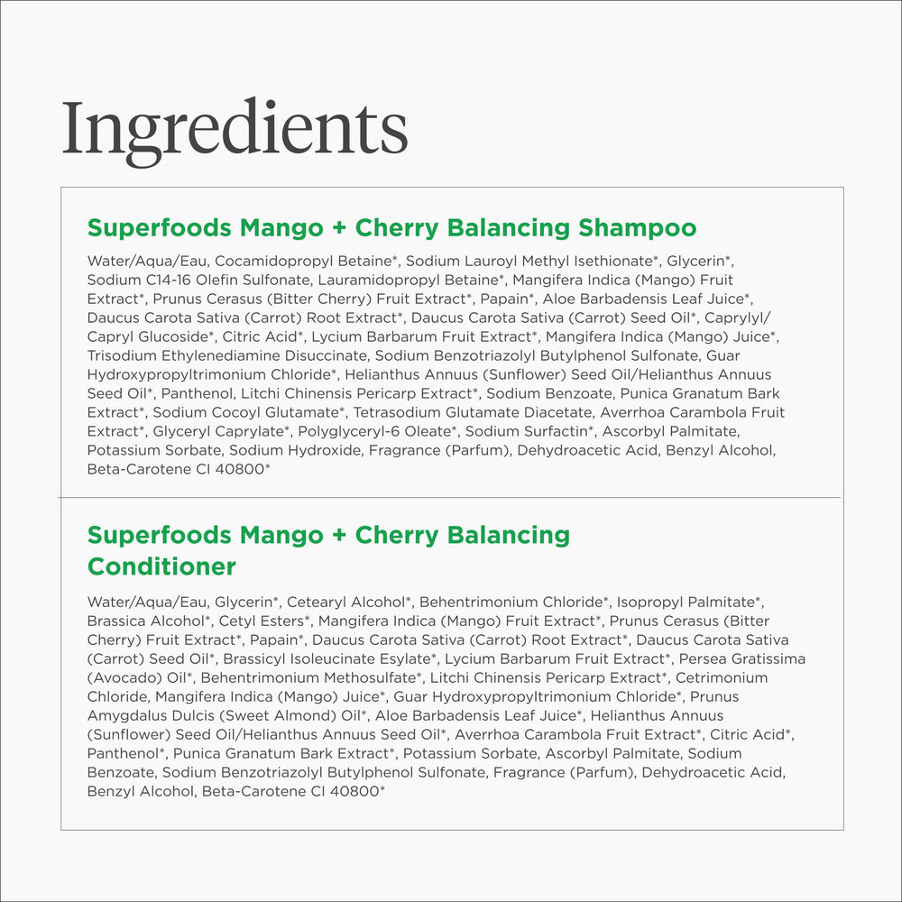 Briogeo Superfoods Mango + Cherry Hair Pack front label showing 2 x 12.5 oz.