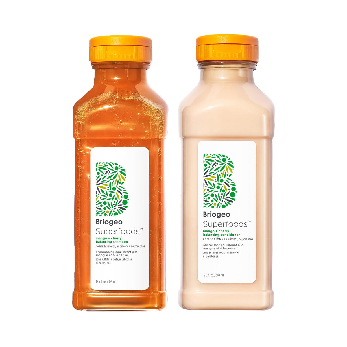 Briogeo Superfoods Mango + Cherry Hair Pack shampoo bottle balancing oily scalp.