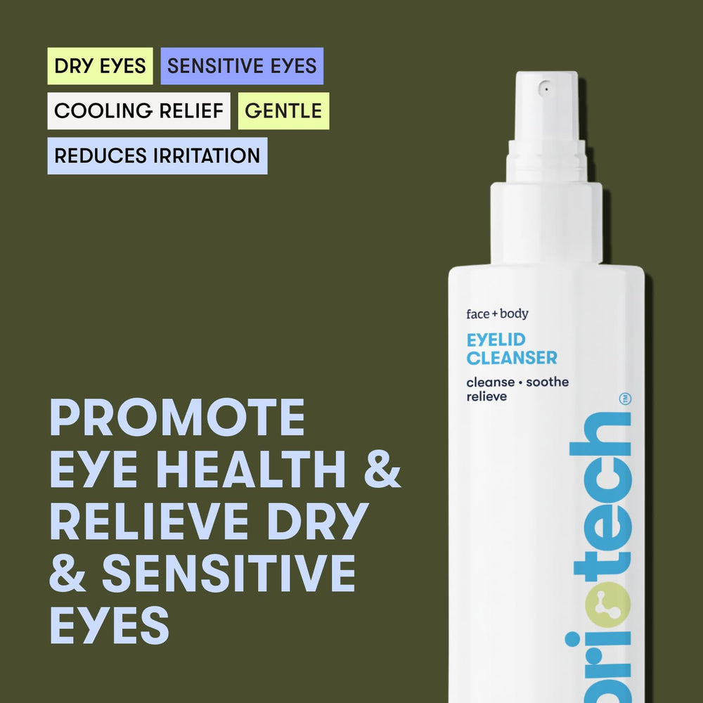 BRIOTECH Eyelid Cleanser label closeup highlighting HOCl technology for gentle eyelid care